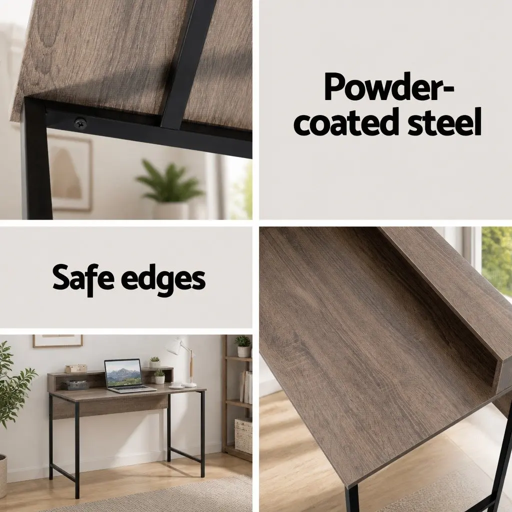 Computer Desk Oak Top 100cm Engineered Wood Steel Frame
