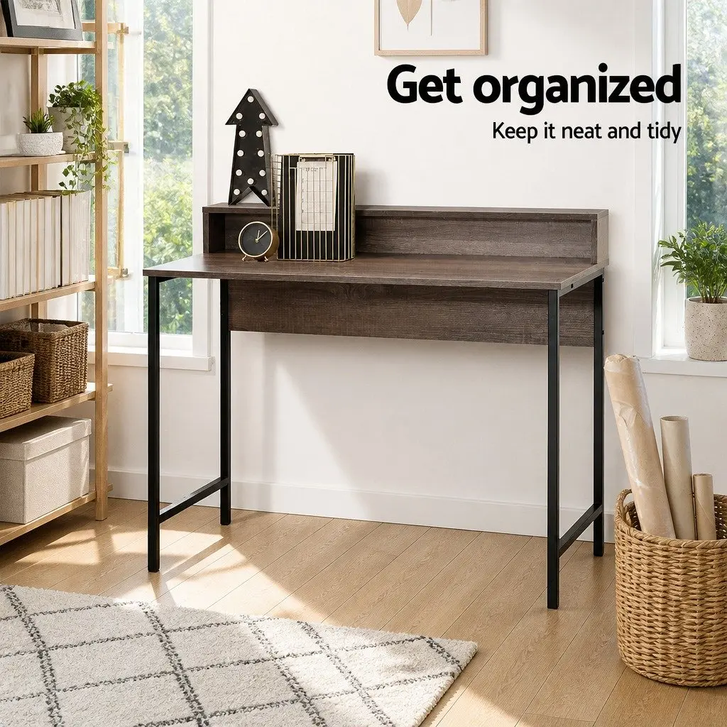 Computer Desk Oak Top 100cm Engineered Wood Steel Frame