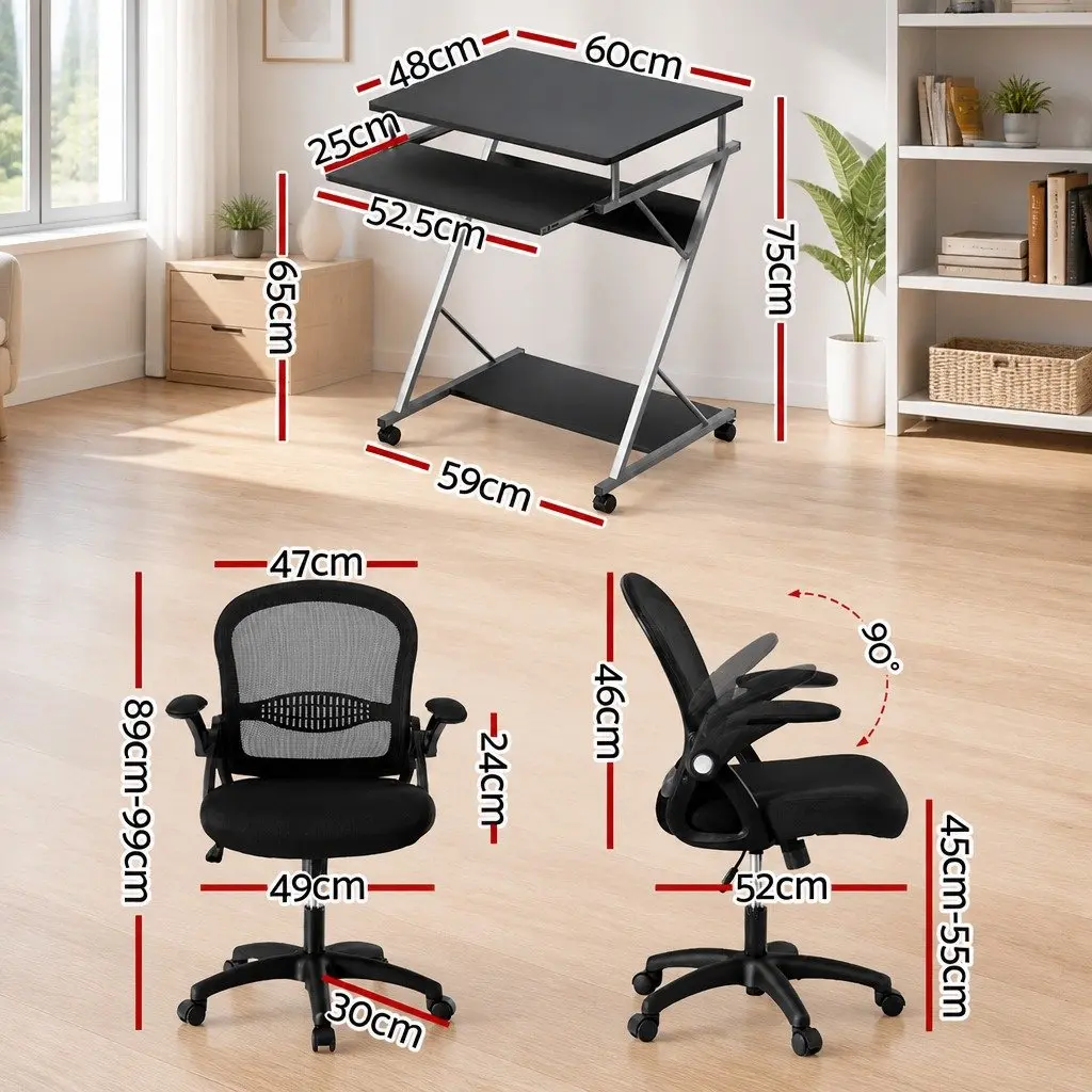 Computer Desk Office Chair Set with Keyboard Tray Mesh Swivel Black Home Office
