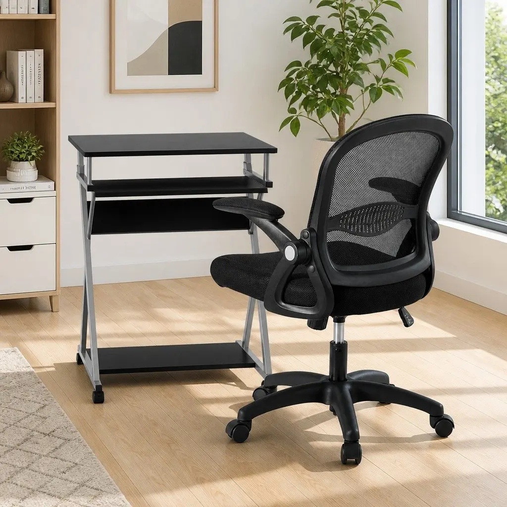 Computer Desk Office Chair Set with Keyboard Tray Mesh Swivel Black Home Office