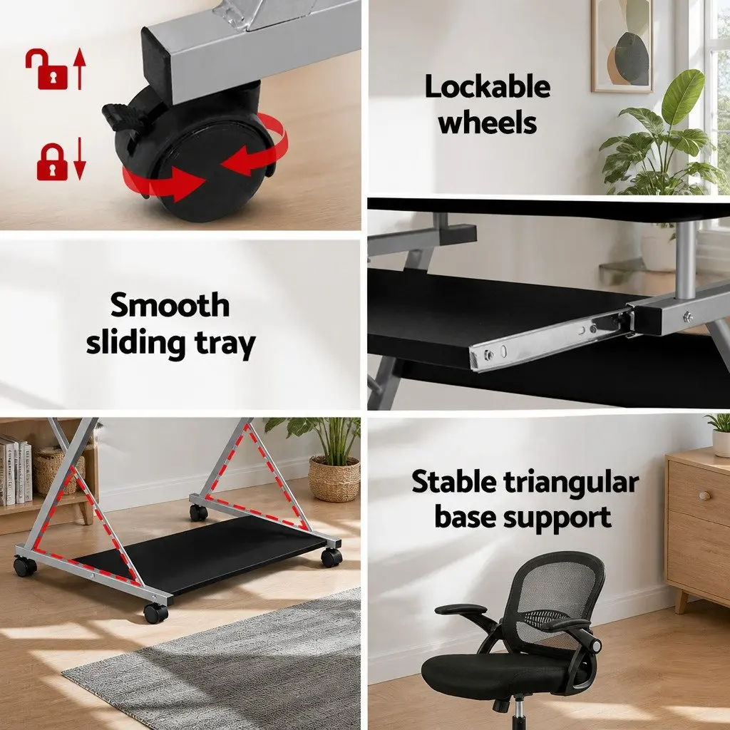 Computer Desk Office Chair Set with Keyboard Tray Mesh Swivel Black Home Office