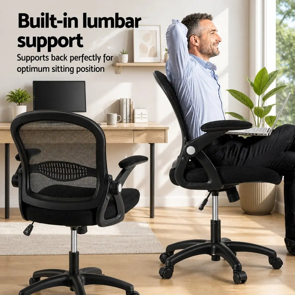 Computer Desk Office Chair Set with Keyboard Tray Mesh Swivel Black Home Office