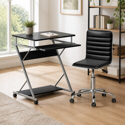 Stylish Black Computer Desk and Office Chair Set