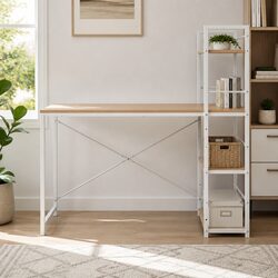 Computer Desk with Shelves Oak White Frame 120CM Office Workstation Storage