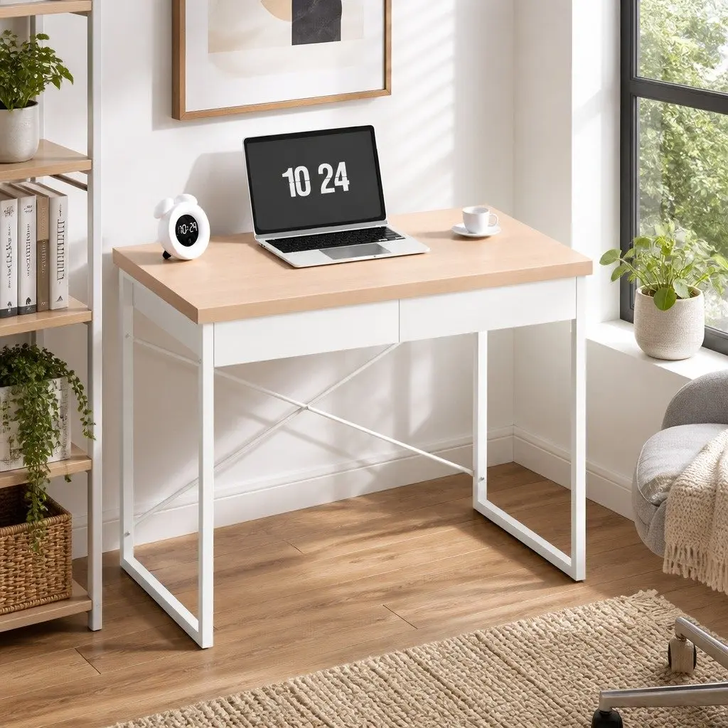 Oak Computer Desk with Two Storage Drawers