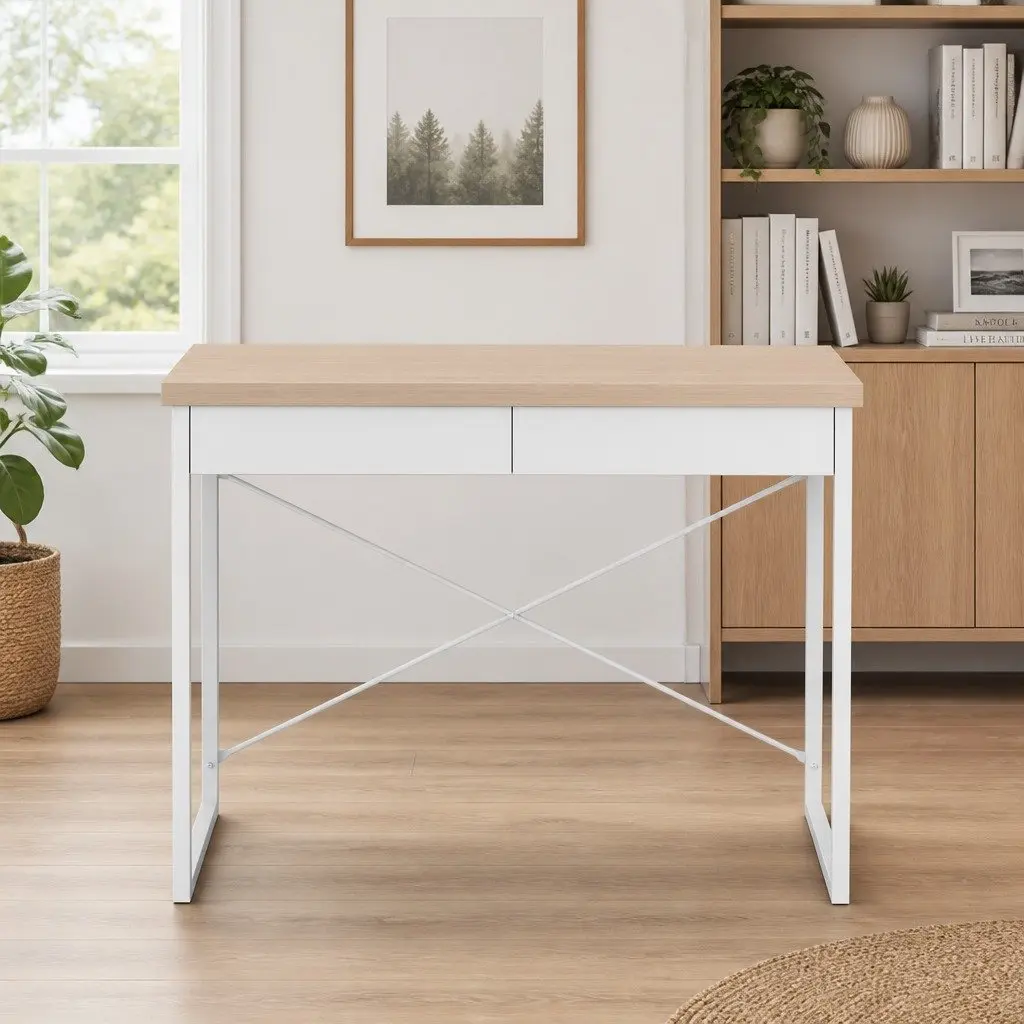 Oak Computer Desk with Two Storage Drawers