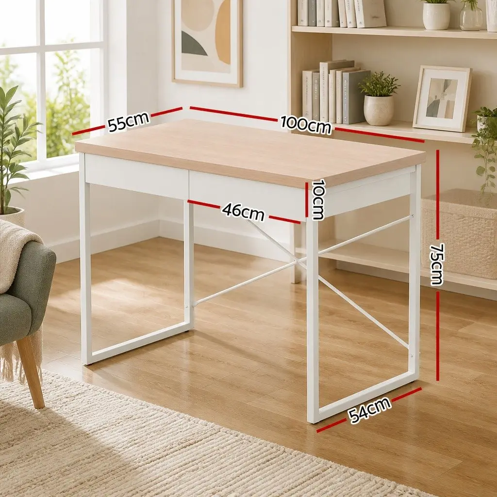 Oak Computer Desk with Two Storage Drawers