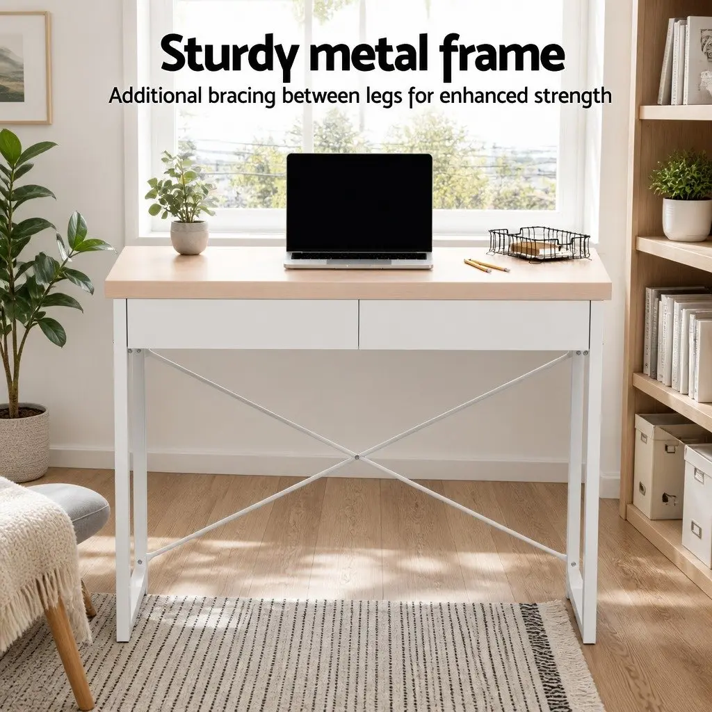 Oak Computer Desk with Two Storage Drawers