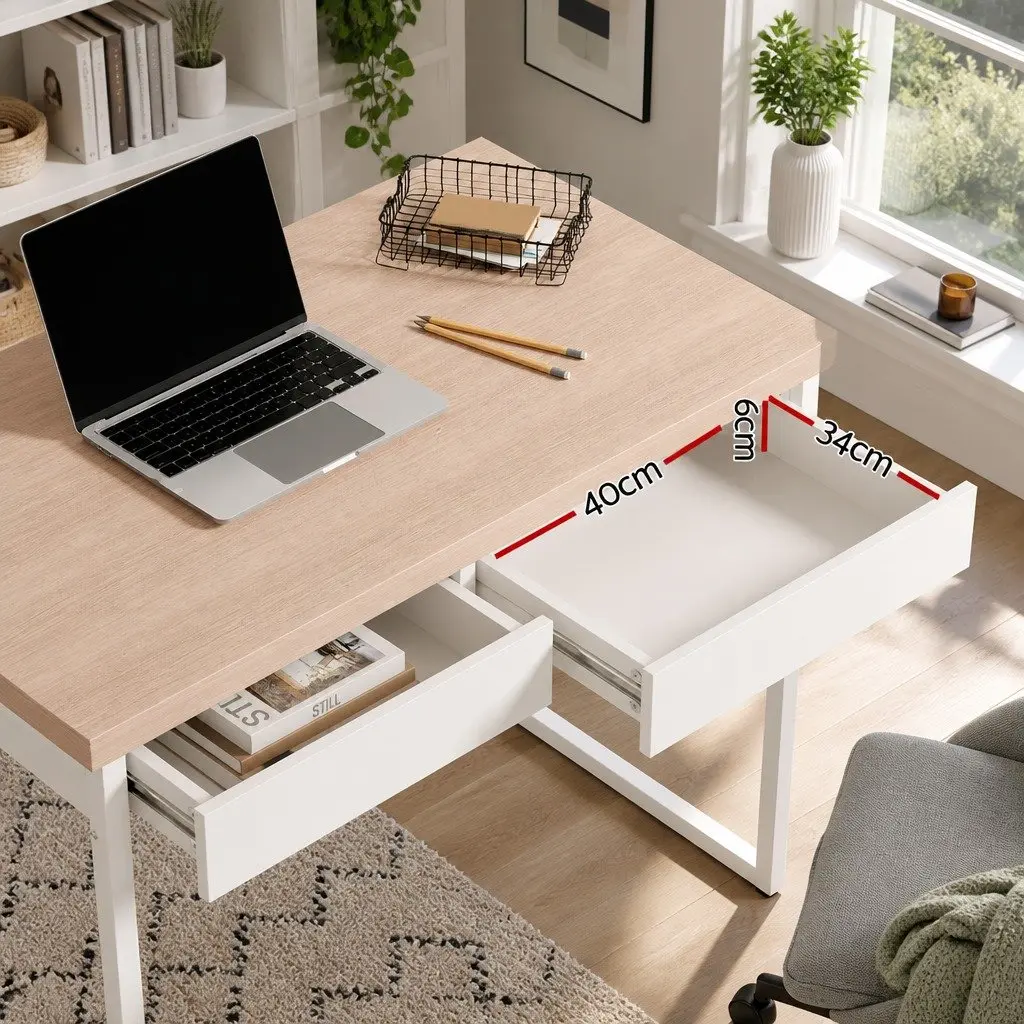 Oak Computer Desk with Two Storage Drawers