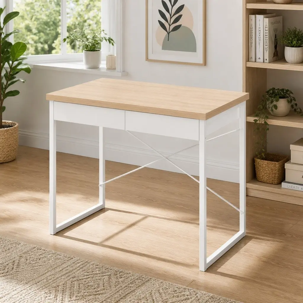 Oak Computer Desk with Two Storage Drawers