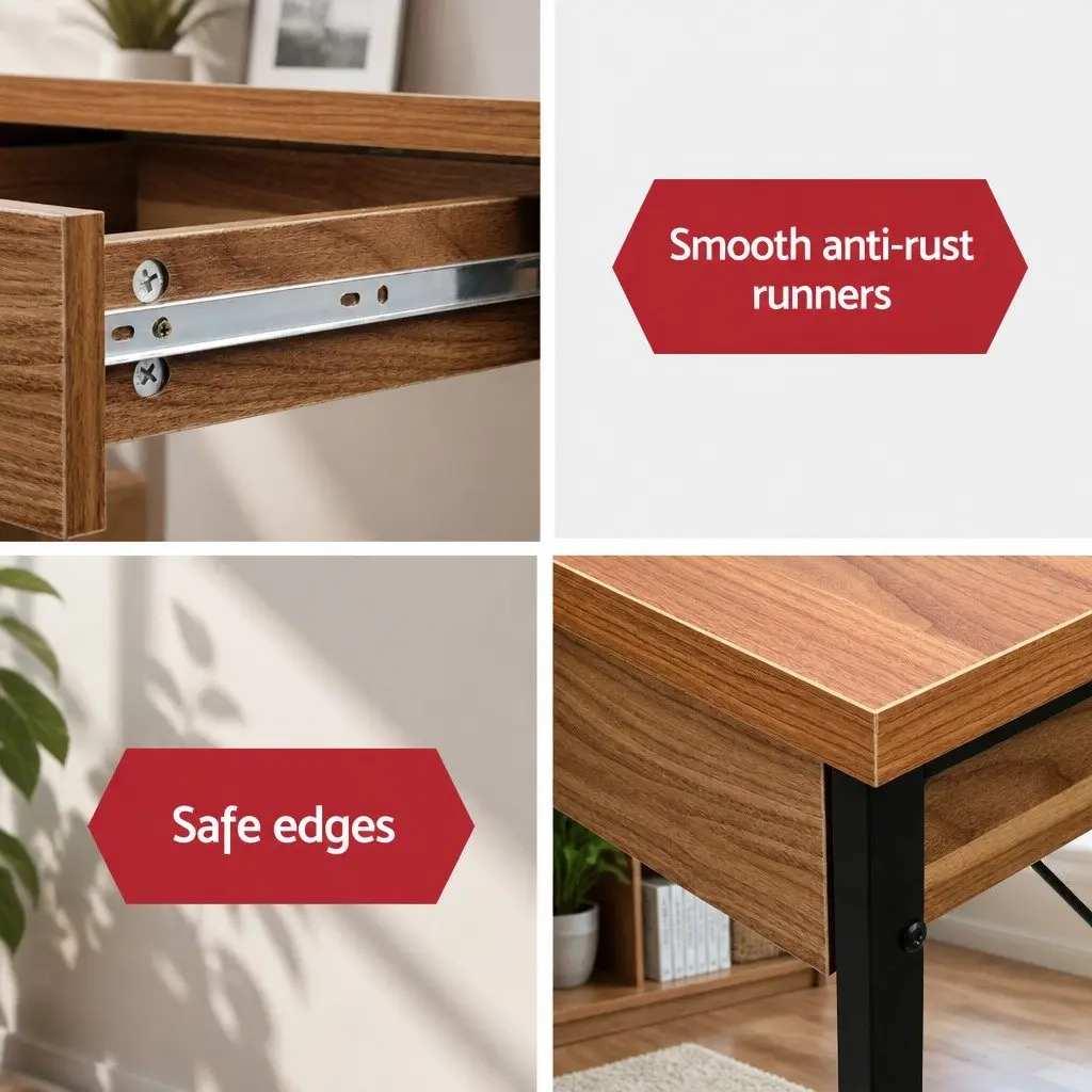 Walnut and Black Computer Desk with 2 Drawers