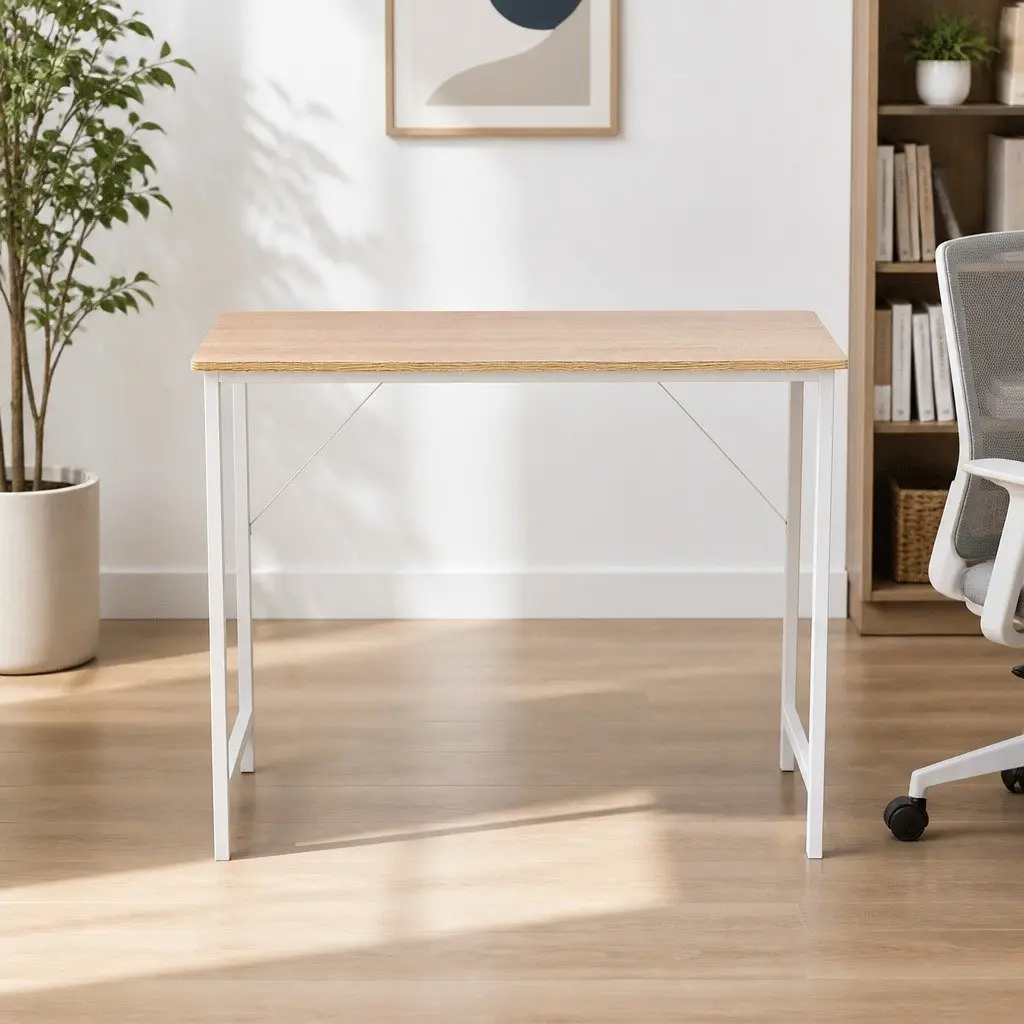 Computer Desk 100CM Home Office Workstation Oak White Modern Design