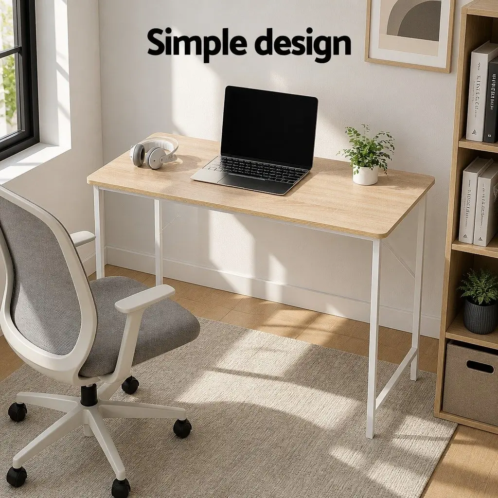 Computer Desk 100CM Home Office Workstation Oak White Modern Design