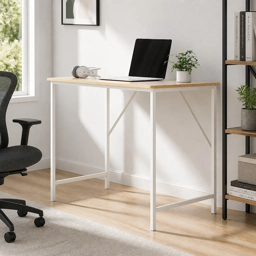 Computer Desk 100CM Home Office Workstation Oak White Modern Design