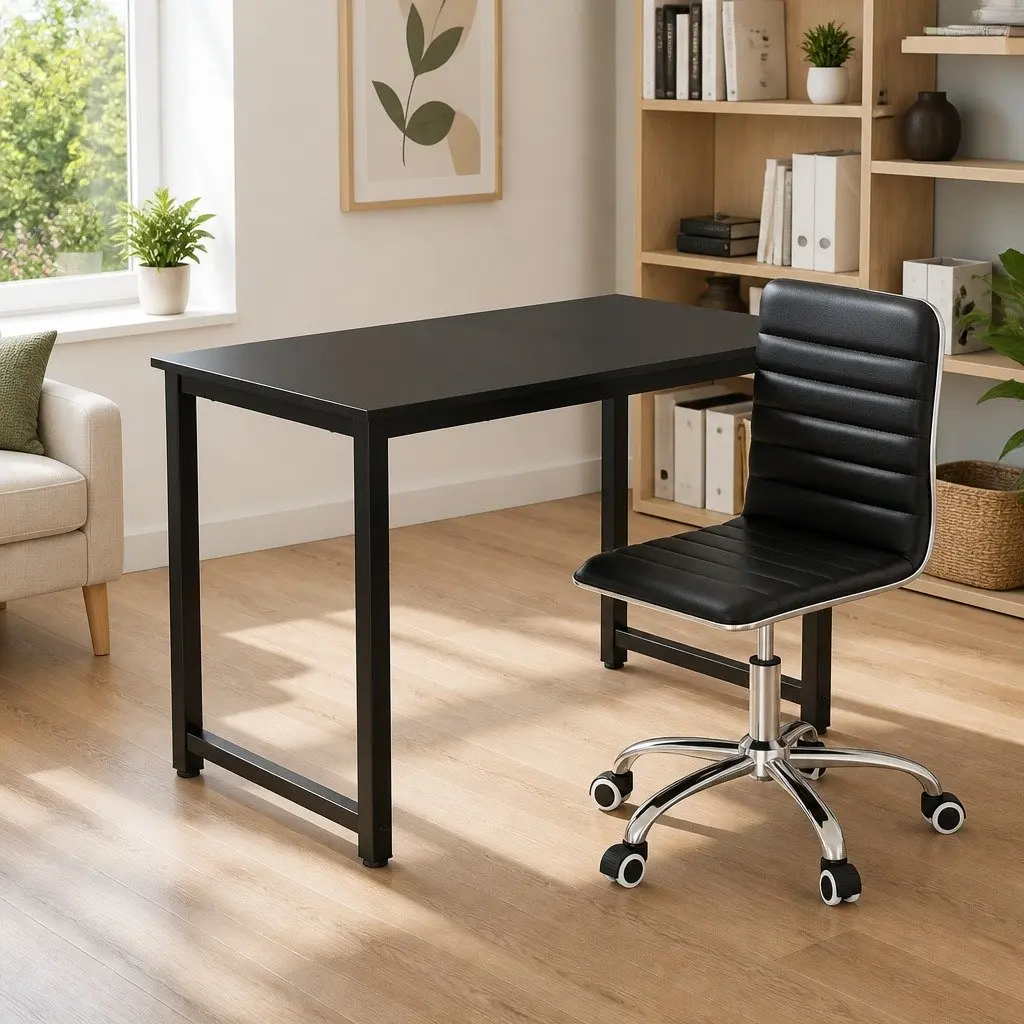 Black PU Leather Executive Desk and Chair Set
