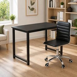 Black PU Leather Executive Desk and Chair Set