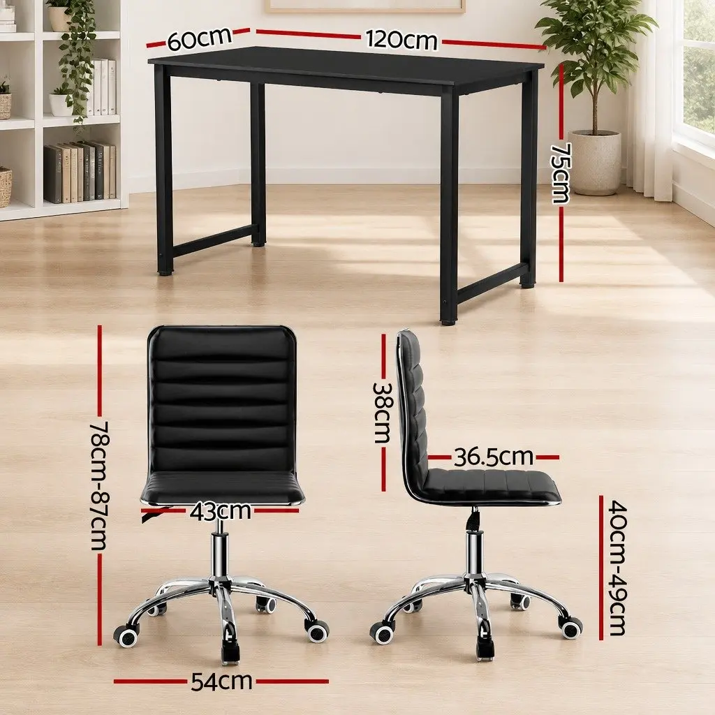 Black PU Leather Executive Desk and Chair Set