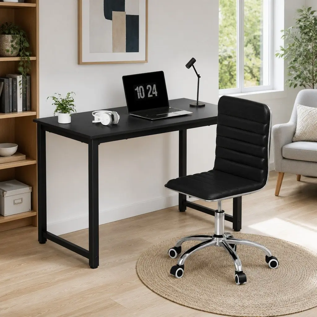 Black PU Leather Executive Desk and Chair Set