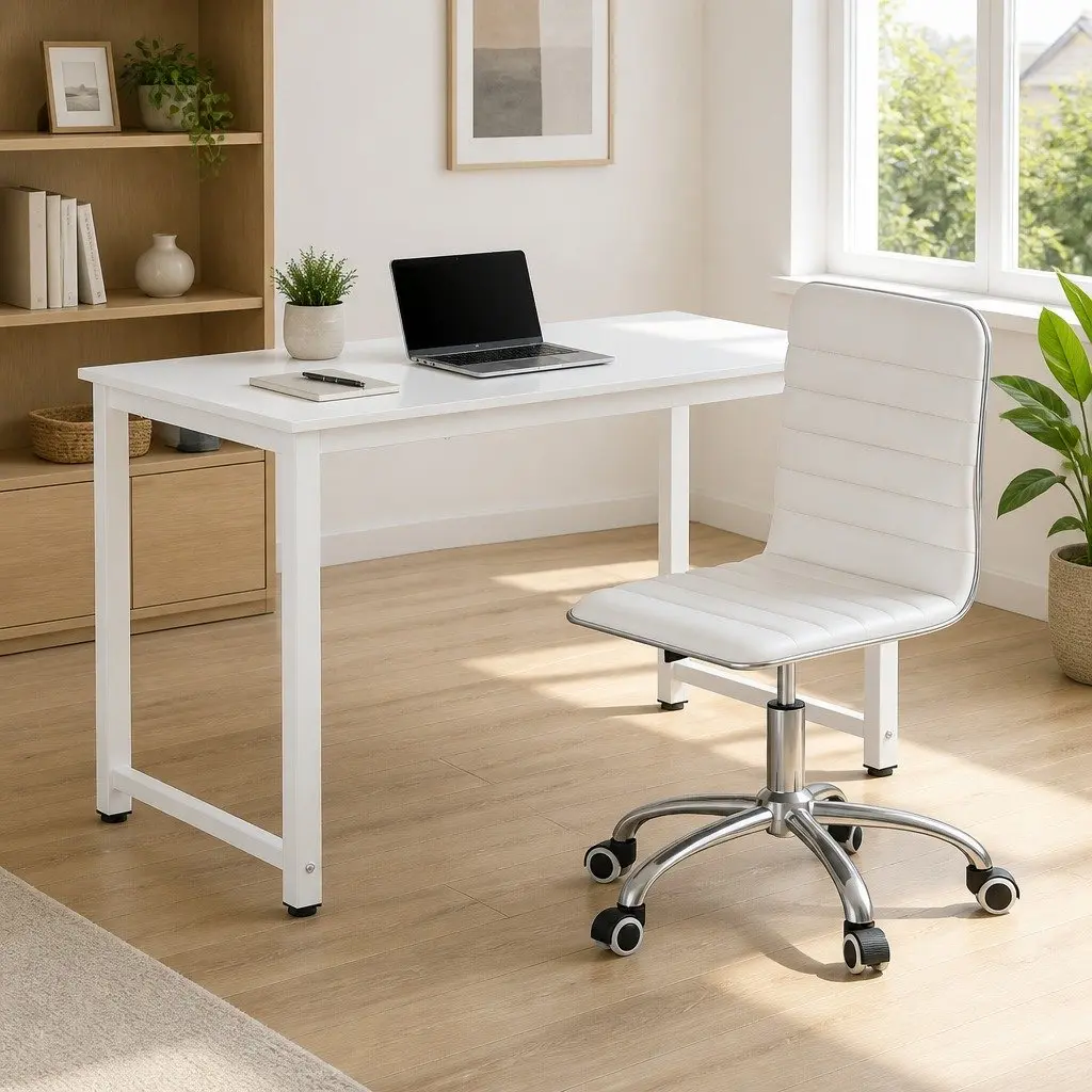 White Executive Computer Desk and Office Chair Set