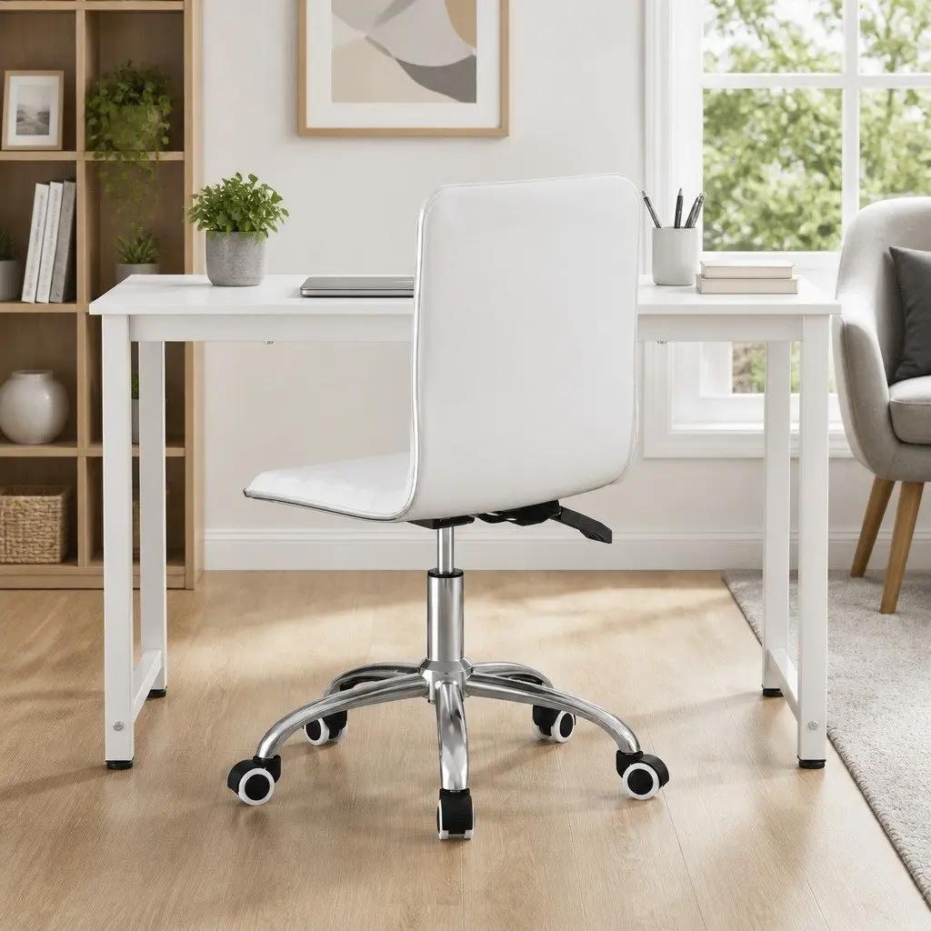 White Executive Computer Desk and Office Chair Set
