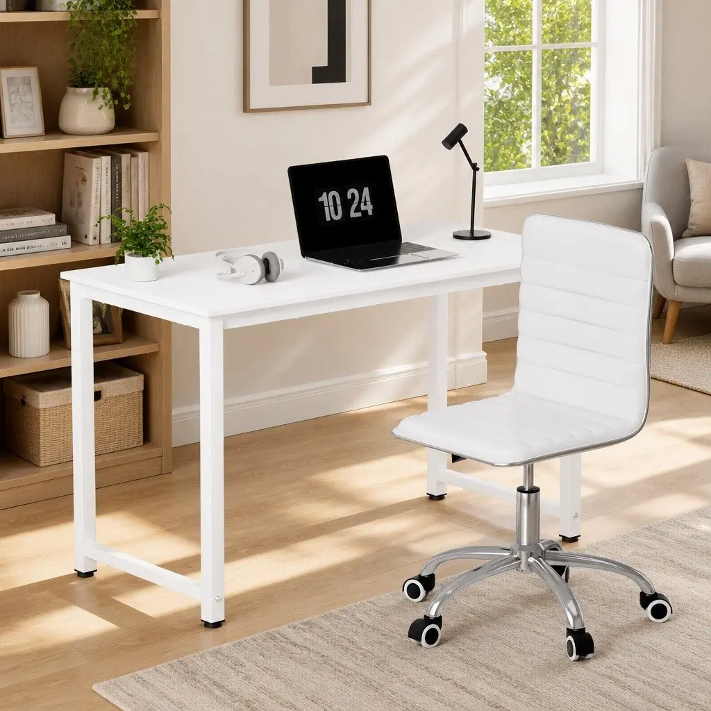 White Executive Computer Desk and Office Chair Set