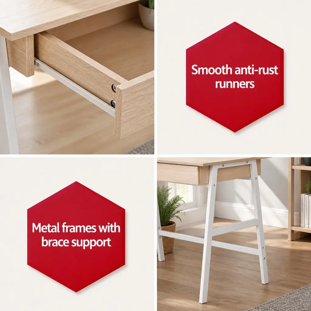 Oak White Computer Desk with Drawers for Home Office