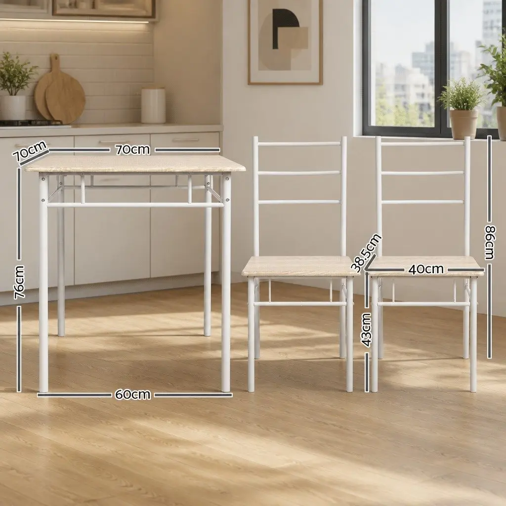 Dining Table and Chairs Set Industrial Style 3 Piece Natural Particle Board Metal