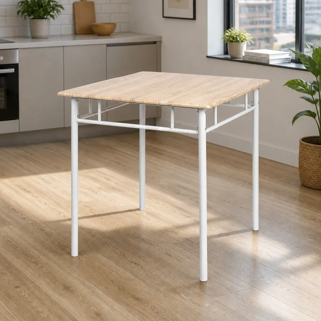 Dining Table and Chairs Set Industrial Style 3 Piece Natural Particle Board Metal