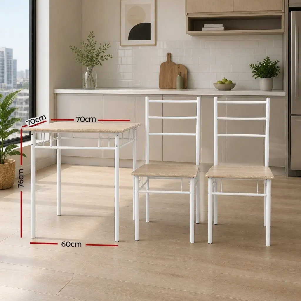 Dining Table and Chairs Set Industrial Style 3 Piece Natural Particle Board Metal