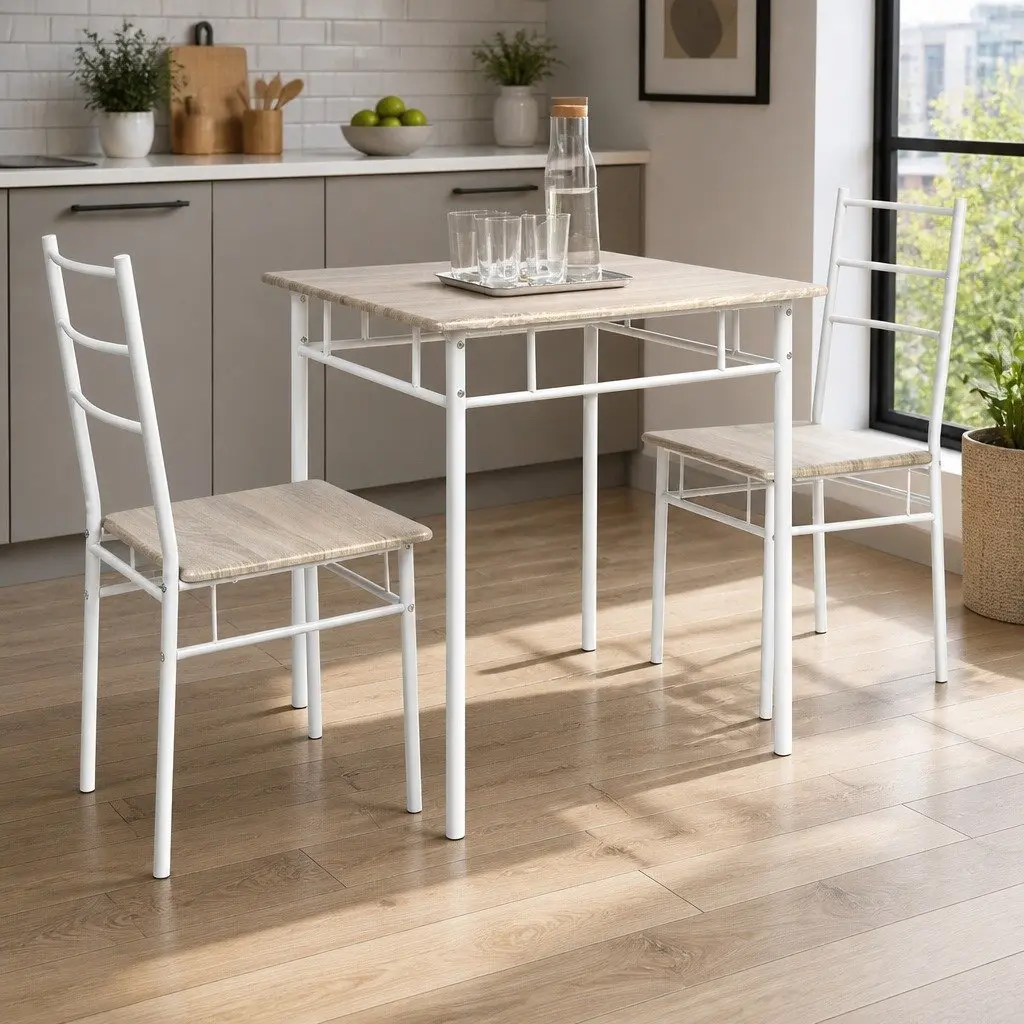 Dining Table and Chairs Set Industrial Style 3 Piece Natural Particle Board Metal