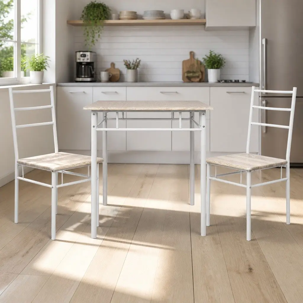 Dining Table and Chairs Set Industrial Style 3 Piece Natural Particle Board Metal