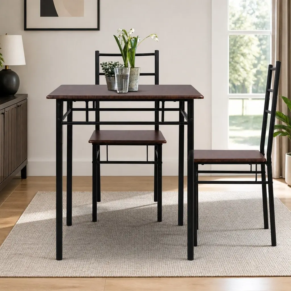 Walnut Dining Table and Chairs Set for 3