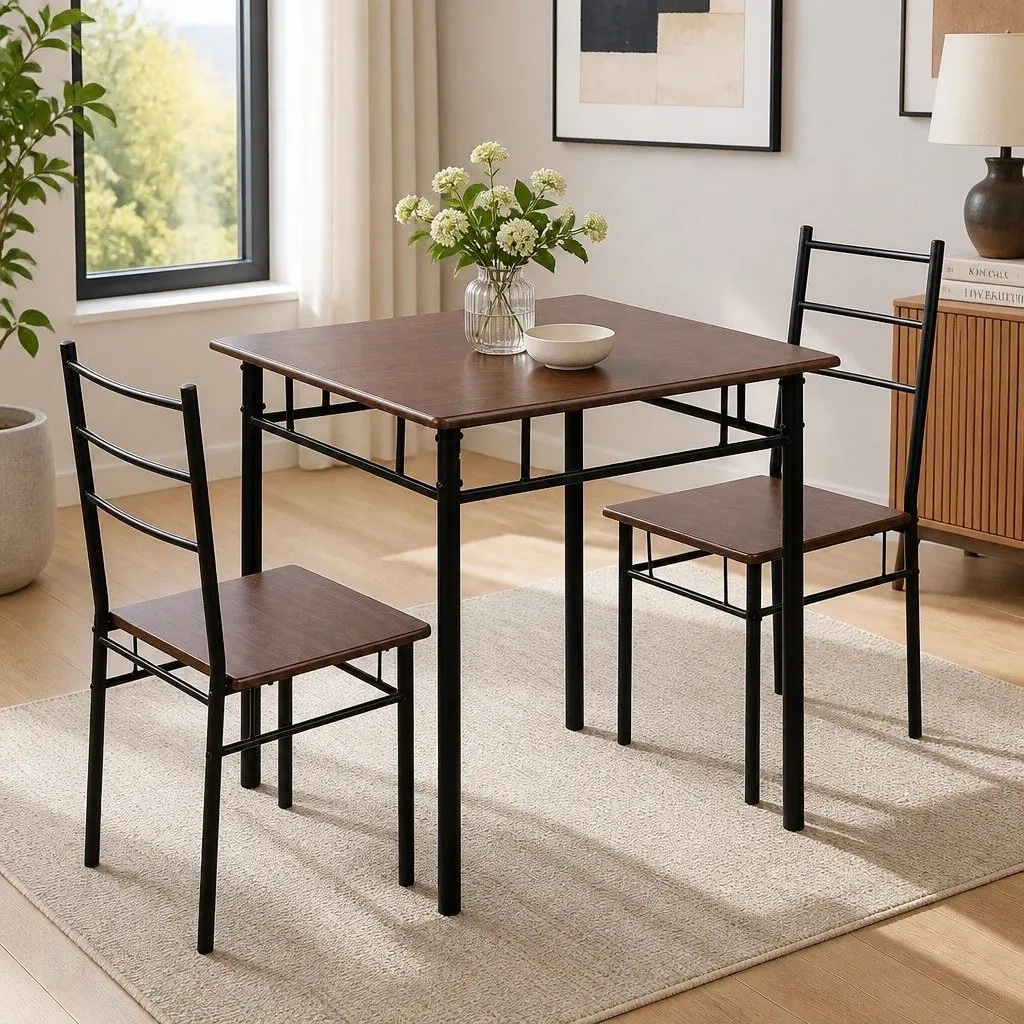 Walnut Dining Table and Chairs Set for 3