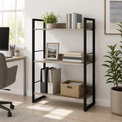 Modern 3-Tier Display Bookshelf in Black Oak