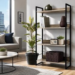 Elegant 4-Tier Black Wood Display Shelf for Your Living Room