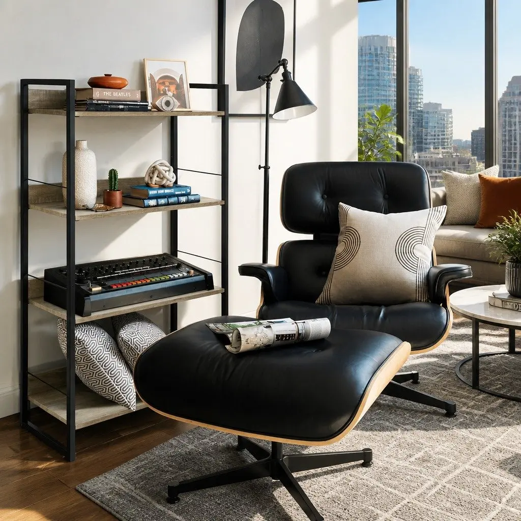 4-Tier Display Bookshelf Black Wood Metal Storage Shelf