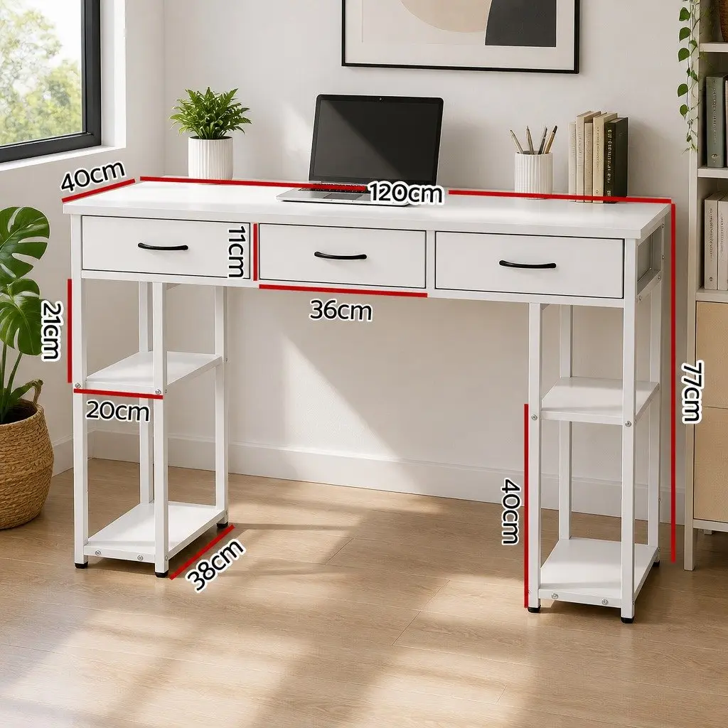 Computer Desk with Drawers Shelves Study Table Office 120cm Workspace Storage