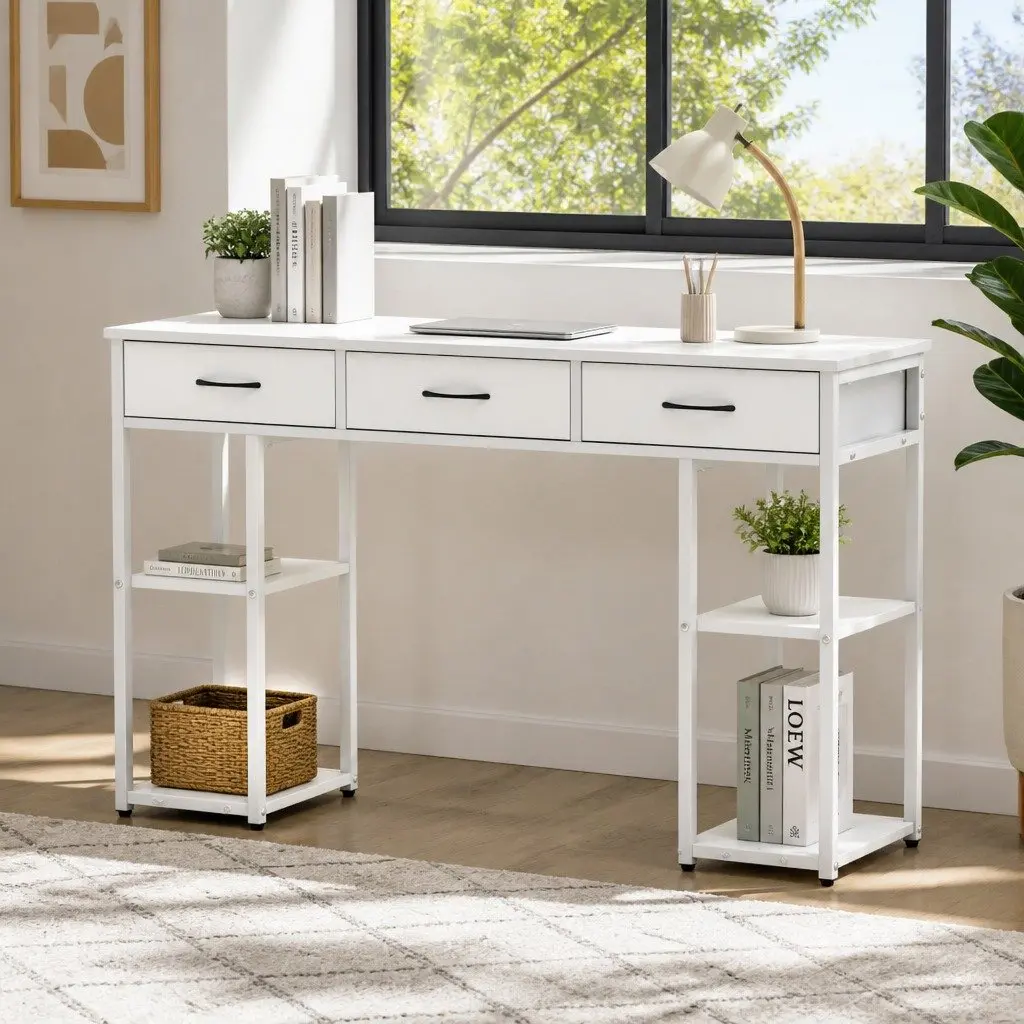 Computer Desk with Drawers Shelves Study Table Office 120cm Workspace Storage