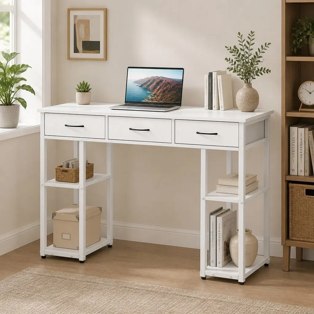 Computer Desk with Drawers Shelves Study Table Office 120cm Workspace Storage