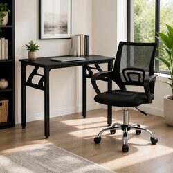 Foldable Computer Desk and Mesh Office Chair Set
