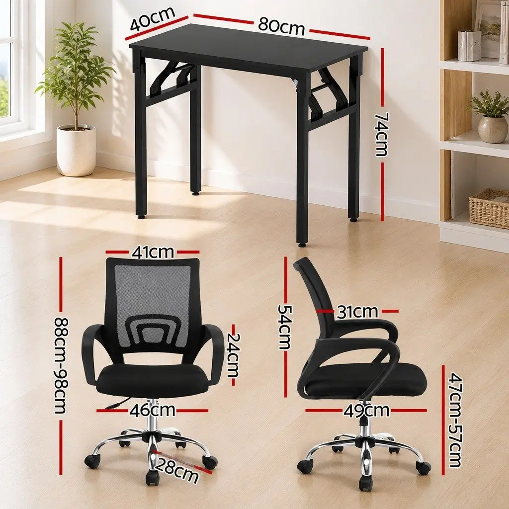 Foldable Computer Desk and Mesh Office Chair Set