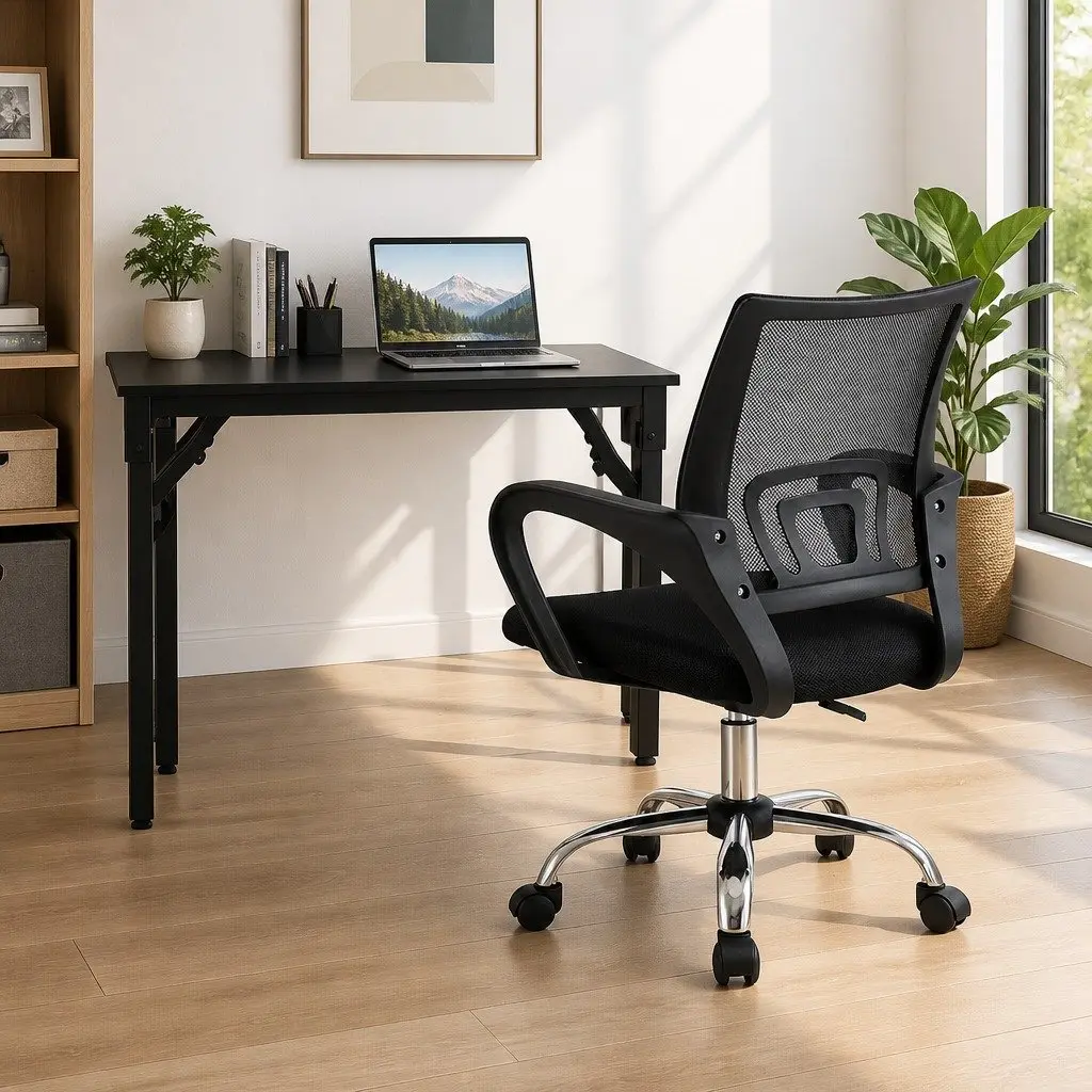 Foldable Computer Desk and Mesh Office Chair Set