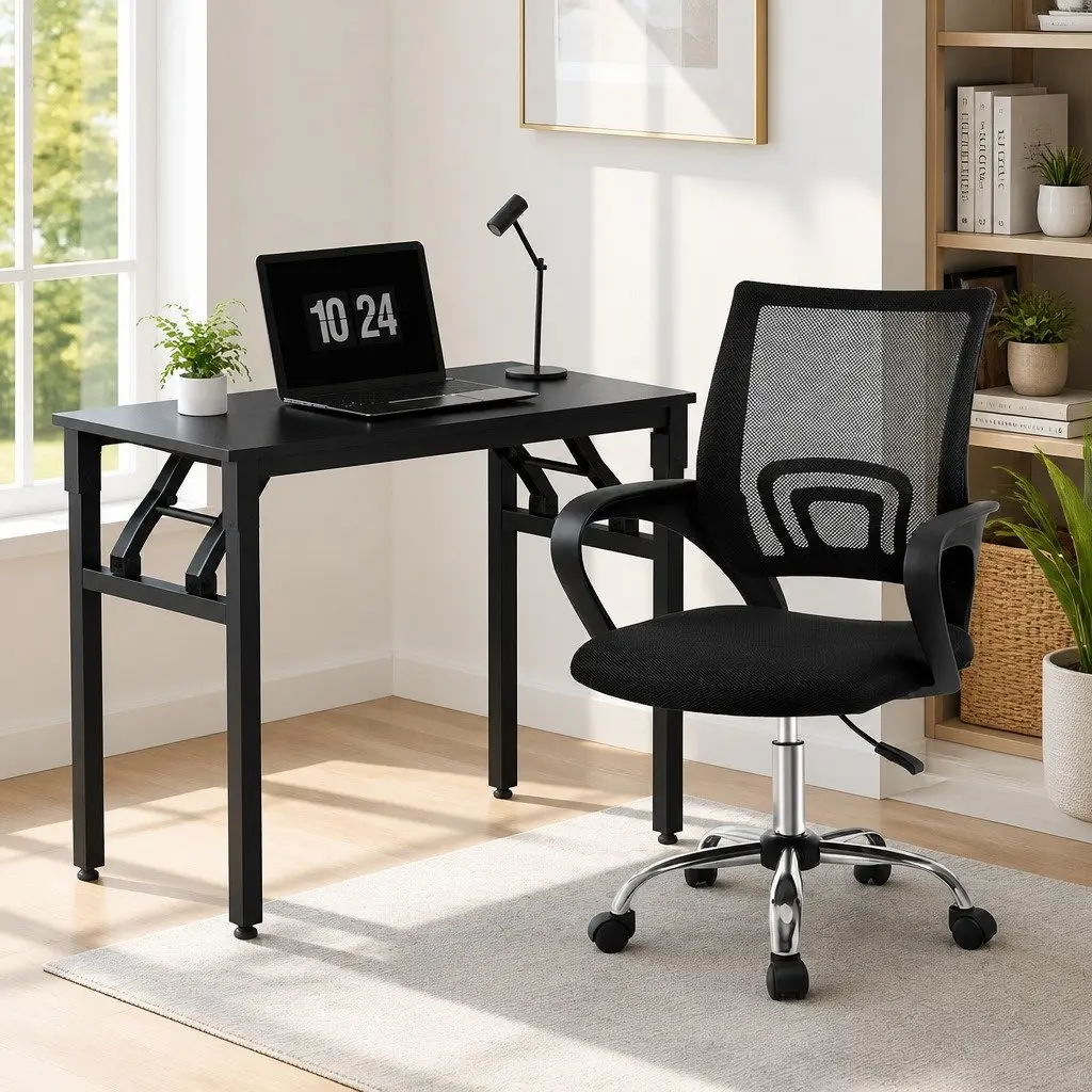 Foldable Computer Desk and Mesh Office Chair Set