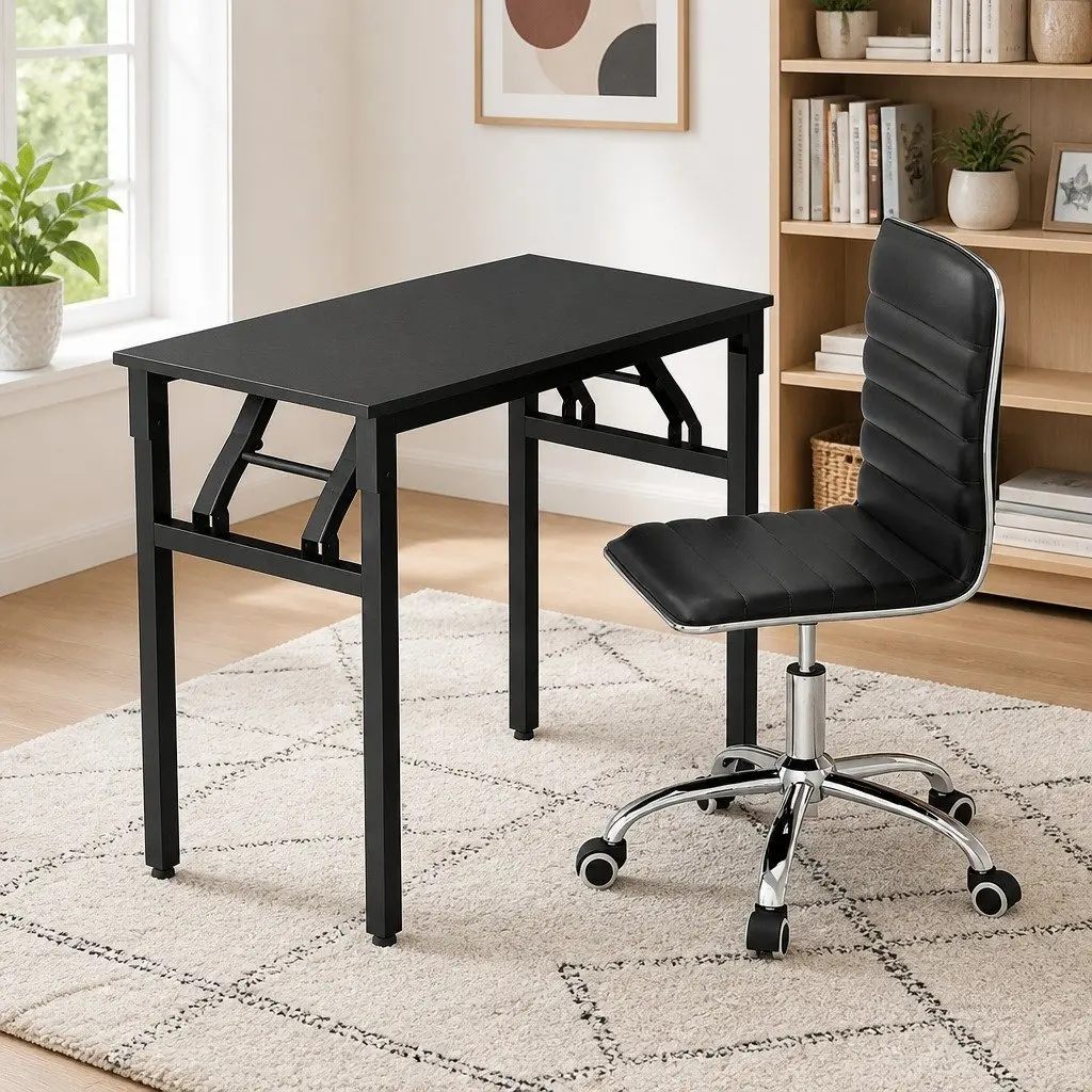 Foldable Computer Desk and Office Chair Set in Black