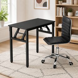 Foldable Computer Desk and Office Chair Set in Black