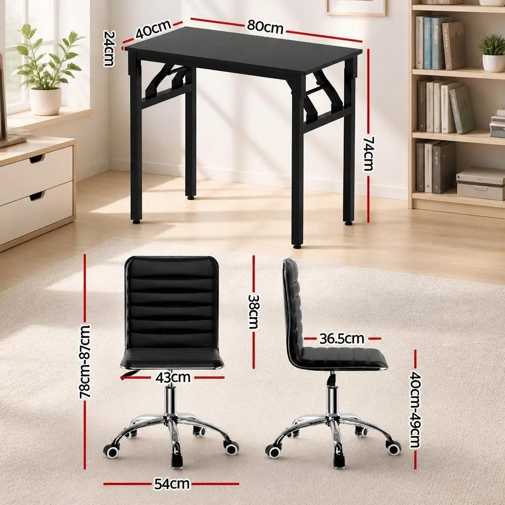 Foldable Computer Desk and Office Chair Set in Black