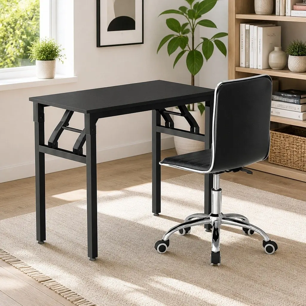 Foldable Computer Desk and Office Chair Set in Black