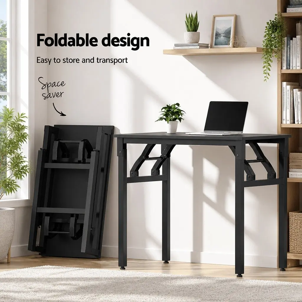 Foldable Computer Desk and Office Chair Set in Black