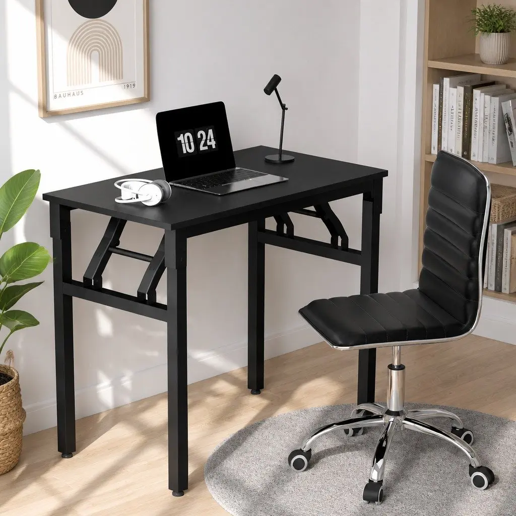 Foldable Computer Desk and Office Chair Set in Black
