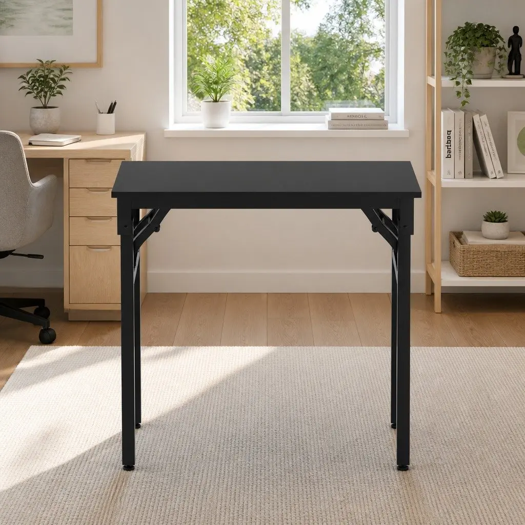 Foldable Computer Desk Black 80cm Particle Board Powder-coated Steel